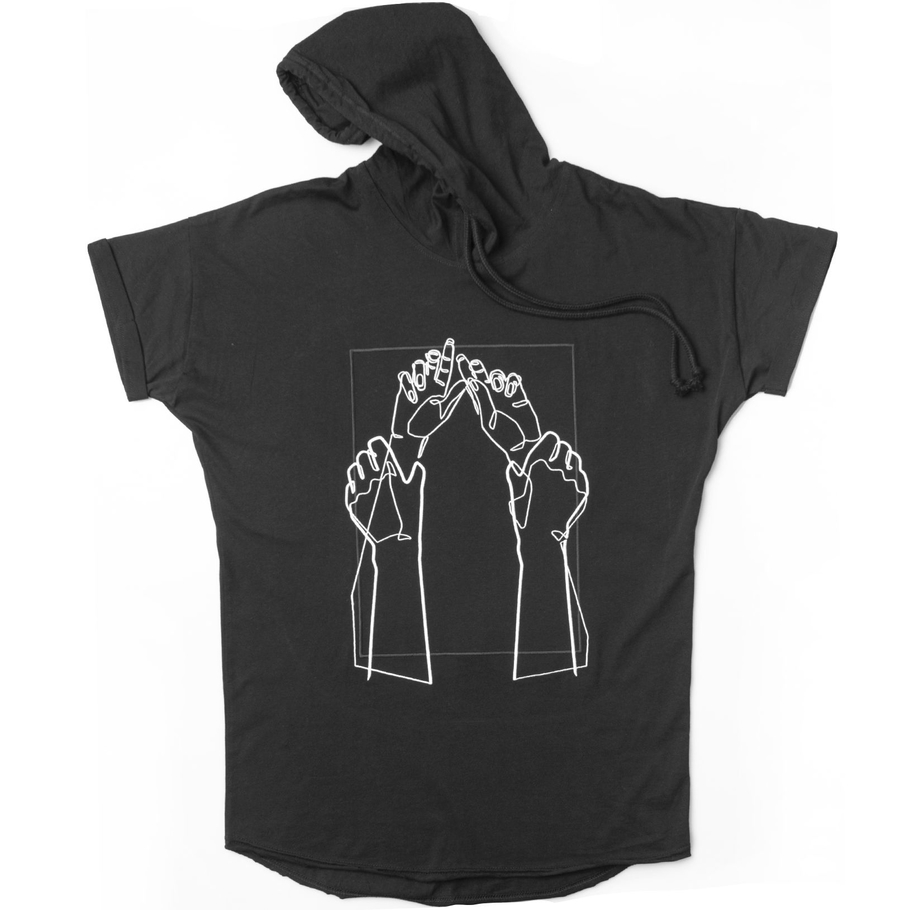 t-shirt/hood HANDs black cotton